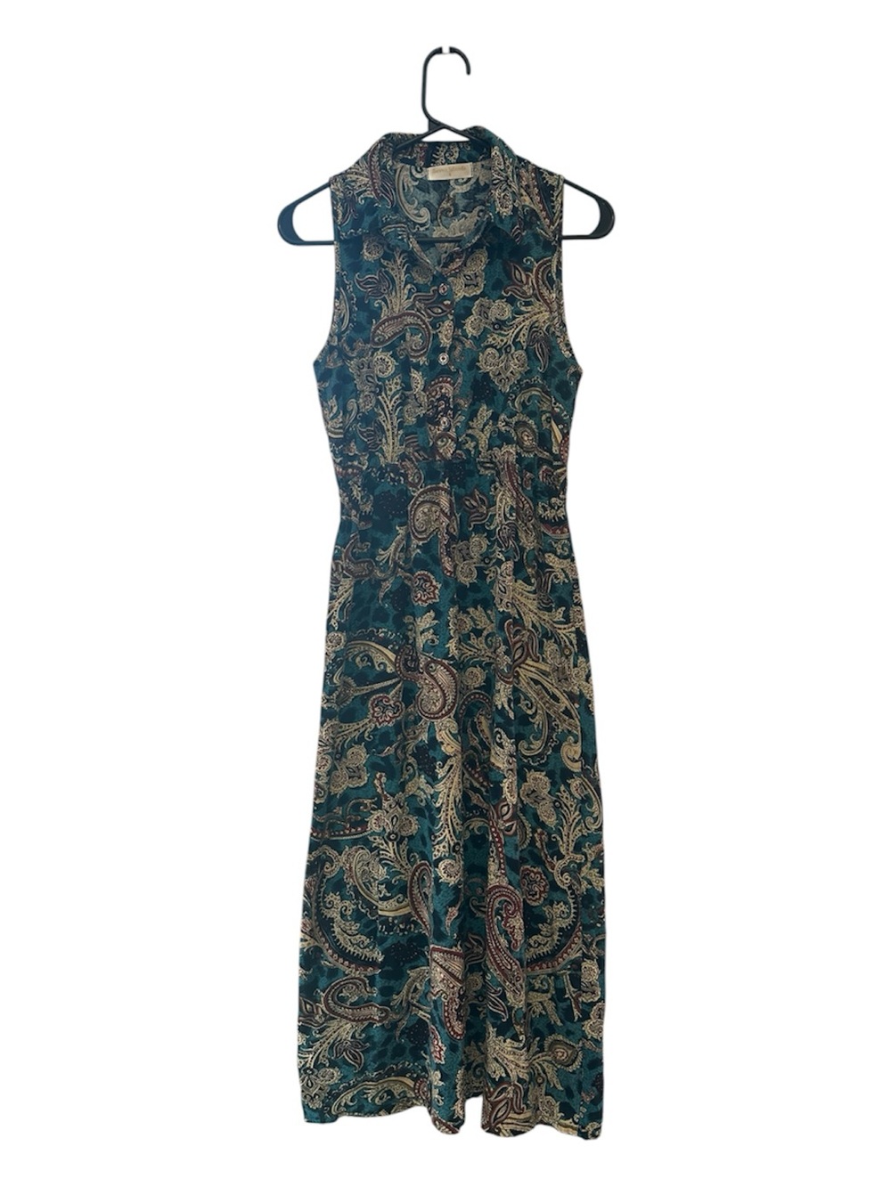 Seven Islands Sleeveless Teal Paisley Collared Maxi Dress Size Small